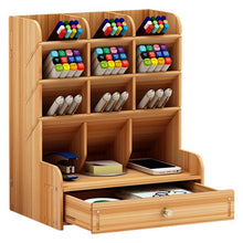 Load image into Gallery viewer, Multi-function Wooden Desktop Pen Holder Office School Storage Case Desk Pen Pencil Organizer
