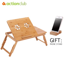 Load image into Gallery viewer, Actionclub Bamboo Laptop Table With Fan Portable Folding Laptop Stand Desk Bed Table For Computer Notebook Free Phone stand Gift